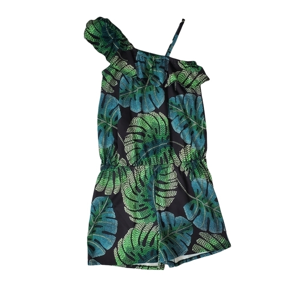 NEW The Children's Place Green Banana Leaf Tropical Asymmetrical Romper